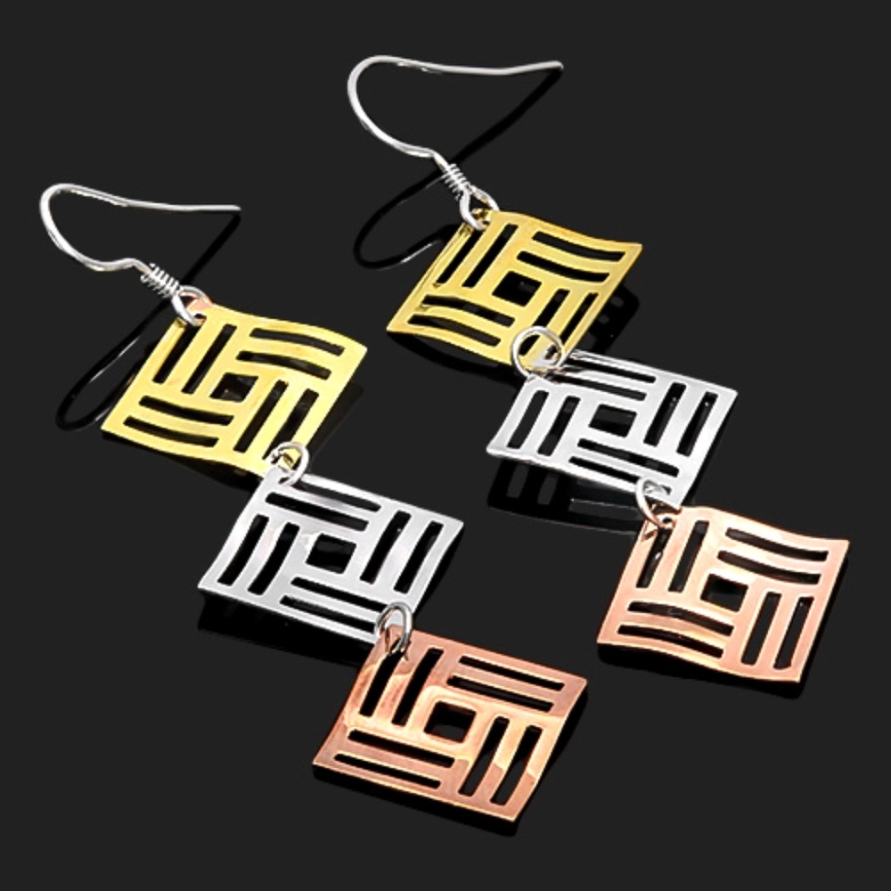 Earrings Tri-color 0.925 Sterling Silver Dangle